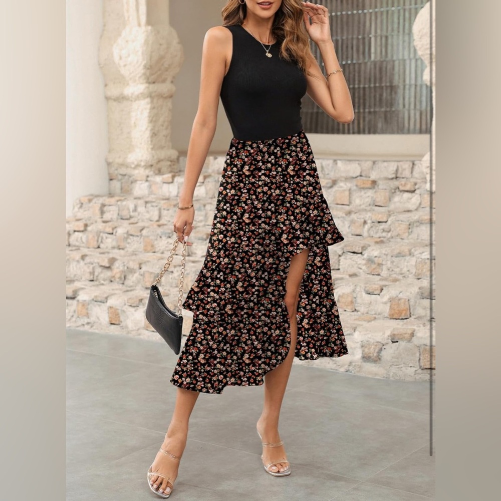 Dokotoo 2025 Sleeveless Casual Boho Crewneck Floral Boho Cocktail Party Dress
